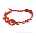 Bright red chic rivet design novelty fancy charmful lace bracelets with pearls, OEM/ODM